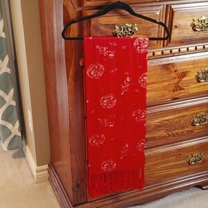 Beautiful Red & Gold Silk Scarf with Tassels